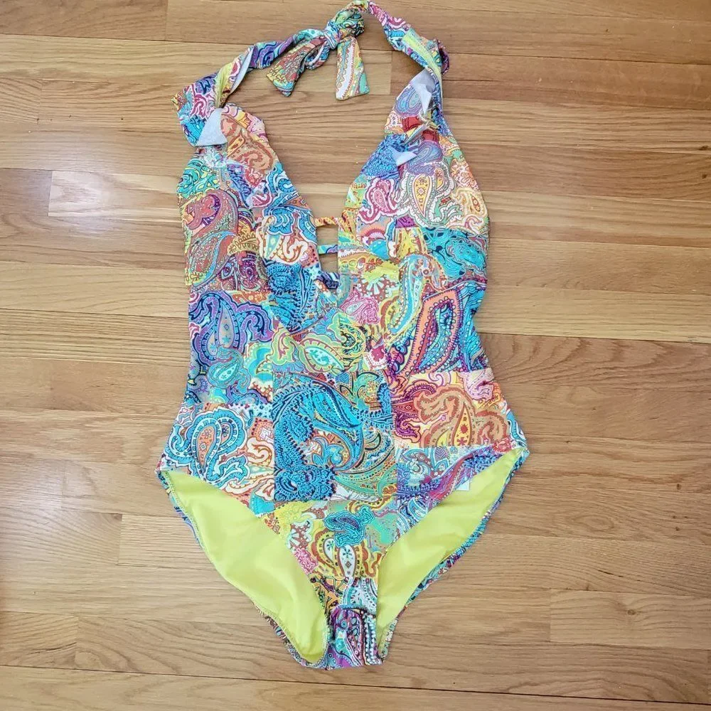 Bleu Rod Beattie Women's Multicolor Boho Paradise Halter Tankini Top Siz…